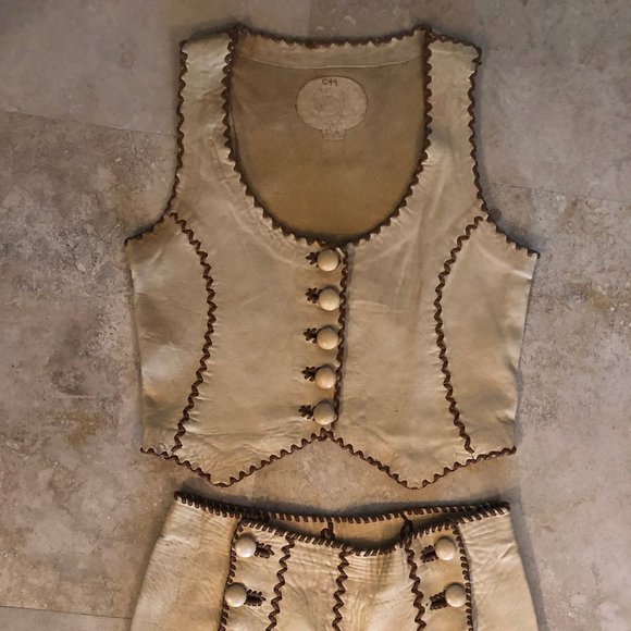 North Beach Leather Jacket, Vest, Pants 3 Piece Matching Set 70s Vintage Hippie - Picture 5 of 10